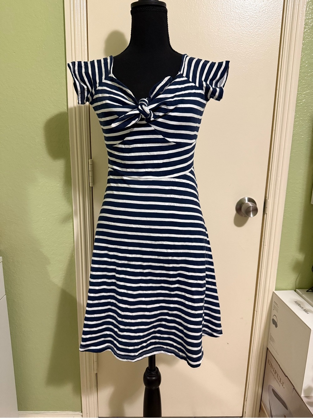 Dorothy Perkins Navy and White Striped Knot-Front Mini Dress